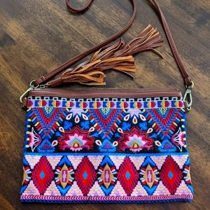 Johnny Was fringe embroidered purse